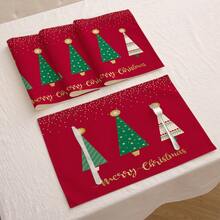 1pc/4pcs/6pcs/60pcs Christmas Placemats, Christmas Red Christmas Tree Star Linen Placemats, Merry Christmas Stain Resistant Placemats, Suitable For Home, Dining Room And Restaurant, Tabletop Decor, Home Goods