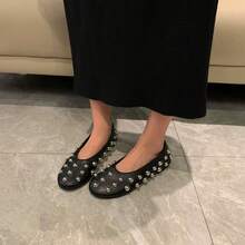 Zapatos planos con lentejuelas de alta gama y cómodos para mujer ADAMUMU, lindos para uso diario, otoño/invierno y vacaciones, Bailarinas de mujer - Negro - Ver 1