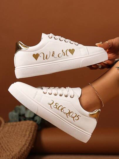 Zapatos deportivos personalizados con corazón, nombre personalizado con fuente brillante, regalo de cumpleaños, regalo de aniversario, regalo para compañeros de clase, regalo familiar, regalo para damas de honor, regalo para la novia, regalo festivo, zapatos casuales para parejas