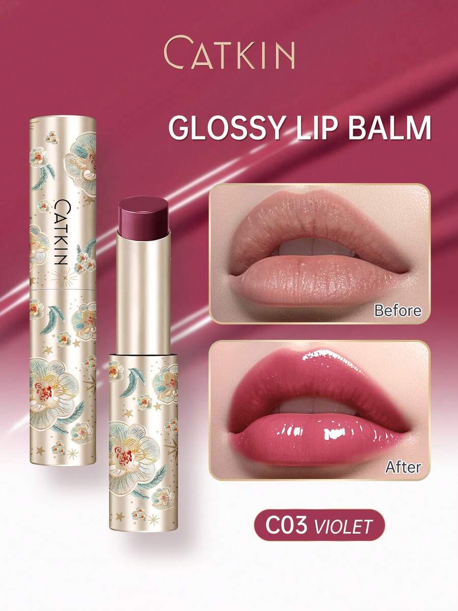 CATKIN Glossy Moisturizing Lip Balm, Lightweight, Glossy, Non-Sticky, 3.4g, C03 Violet