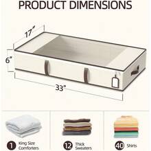 2 paquetes de contenedores de almacenamiento debajo de la cama de 54L, contenedores de almacenamiento plegables debajo de la cama, organizador de ropa con ventana transparente y 3 asas de PU, bolsas de organización con cremallera para mantas, edredones, suéteres - Beis - Ver 2