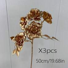 1/3 piezas Flor de rosa artificial de plástico chapado en oro de 60cm con múltiples ramas - Dorado - Ver 8