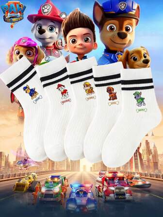 5 Pairs, Kids' Fashion Socks, Like Chase, Rubble, Rocky And Zuma, Along With Their Names On Bone-Shaped Tags Novelty Socks, Easter, White Socks, Socks Kids, Summer, Kids' Socks, Girls' Socks, Girls Socks, Children's Socks, Boys' Ankle Socks
