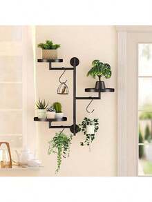 1 pieza Estantería metálica rotatoria de 3 niveles para plantas, montaje en pared, para suculentas y plantas en maceta, ahorro de espacio, organizador de balcón y jardín, decoración para el hogar, uso interior y exterior