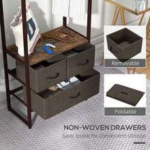 HOMCOM Free Standing Clothes Rail With 3 Fabric Drawers And Storage Shelves, Garment Rack, Hanging Rail For Hallway, Bedroom And Living Room, Rustic Brown - Rustic Brown - View 5