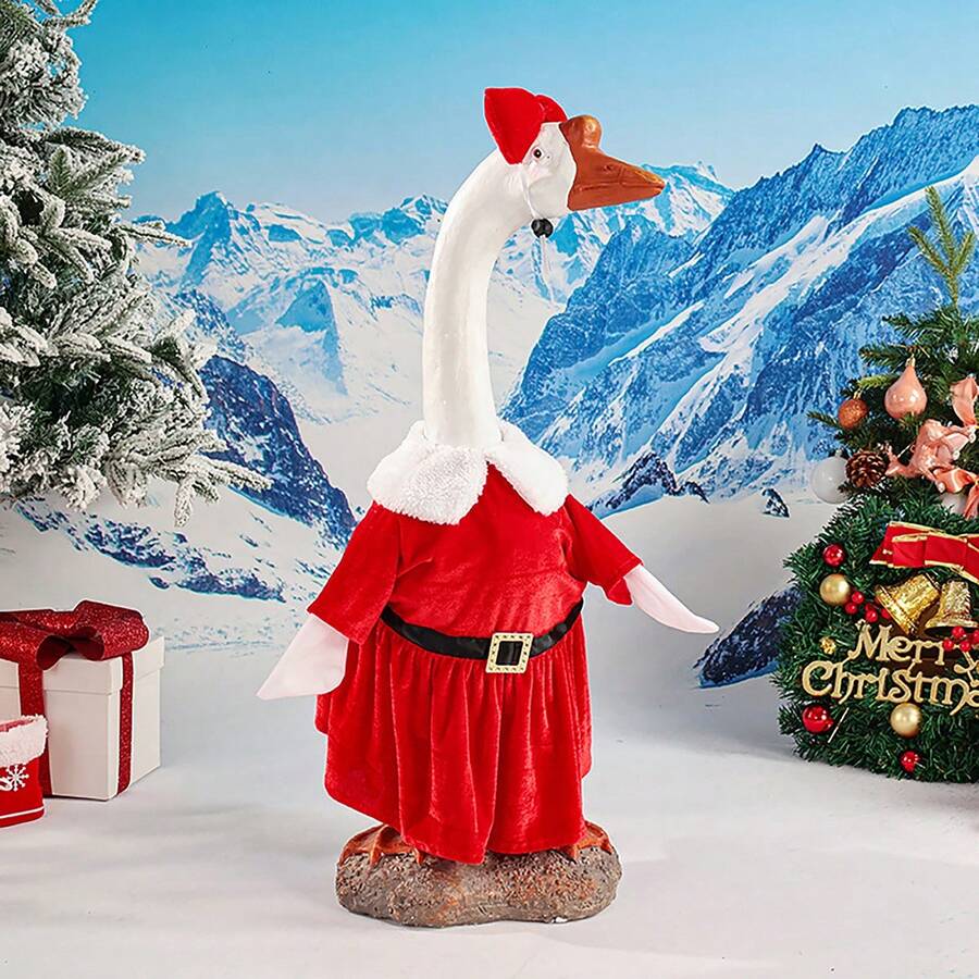 Christmas Porch Goose Outfit Cute Skirt Costume With Head Bow For Lawn Goose Statue, Patio Decoration