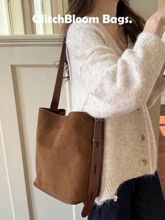 2025新款复古包棕色大容量水桶包单肩包腋下包斜挎包商务女士休闲轻便日常通勤包时尚学生女包，适合上班逛街日常使用