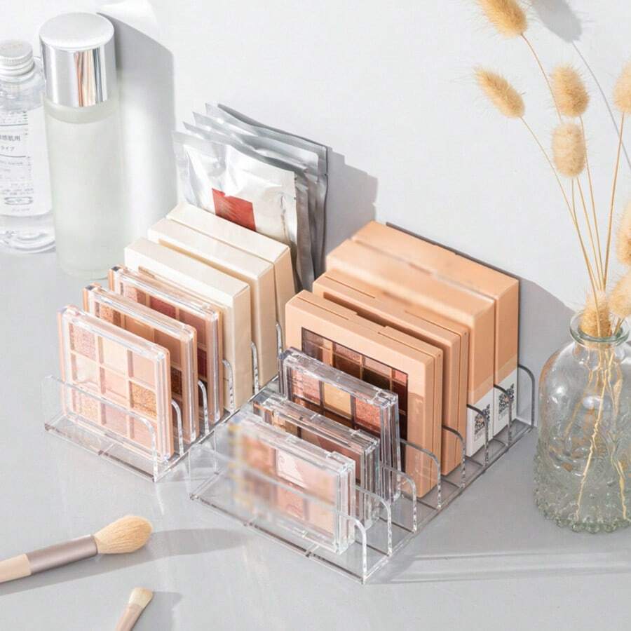 1pc Multi-Compartment Eyeshadow Palette Makeup Organizer Box, Blush Cosmetic Skincare Serum Facial Mask Holder Display Rack, 7-Slot Transparent Glasses Storage Tray