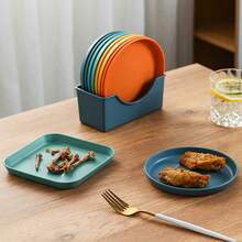 Un juego de bandejas para huesos - Color macarrón - Bandeja para aperitivos y dulces, bandeja para huesos, bandeja de mesa, bandeja de basura con caja de almacenamiento base, adecuada para picnics al aire libre, cocinas del hogar, restaurantes, escuelas