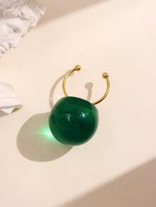 1pc Fashionable Elegant Minimalist Artistic Jelly Transparent Round Resin Stainless Steel Open Ring For Women, Suitable For Daily Commute, Street, Music Festival, Party, Evening Wear