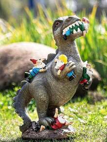 1件可爱恐龙装饰品，户外装饰，恐龙抱着圣诞老人树脂摆件，圣诞派对装饰 - 彩色 - 查看 4