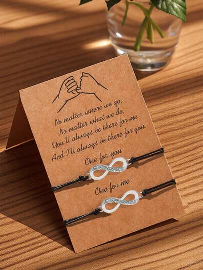 2pcs Couple/Best Friends Minimalist Rhinestone Infinity Symbol Adjustable Matching Bracelet Set, Comes With Promise Card, Suitable For Confession, Festivals, Birthdays, Gift For Girlfriend/Sister