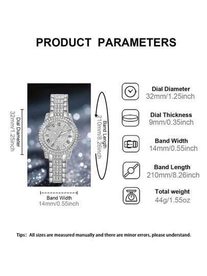 Horloge Set Elegante Quartz Jewelry Set, Round Watch, Rhinestone Necklace, Earrings, Ring, Bracelet Perfect Everyday Wear, Birthday s, Parties, Holiday Gatherings, As The Ideal Yourself Or Friends No Box view 7