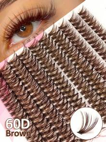 Rikuaild 60D 200pcs D-Curl Colored Brown Cluster False Eyelashes, Fluffy Lengthening Thick Brown Lash Clusters, Individual Brown Lash Extensions, Soft Natural Brown Makeup, Individual Soft Lashes, DIY Lash Extension, Lash Clusters, Individual False Lashes, False Eyelashes - D - 查看 1