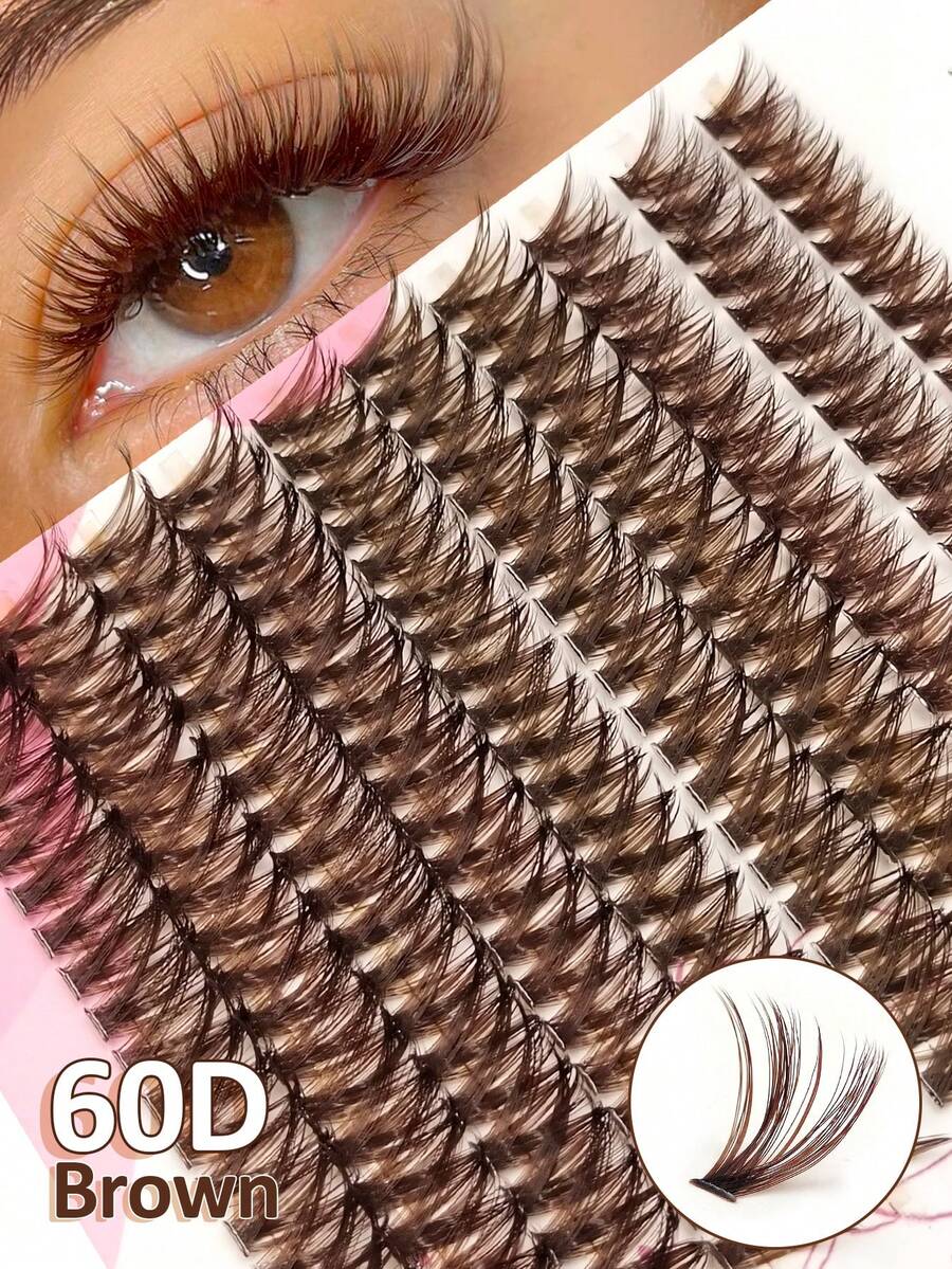 Rikuaild 60D 200pcs D-Curl Colored Brown Cluster False Eyelashes, Fluffy Lengthening Thick Brown Lash Clusters, Individual Brown Lash Extensions, Soft Natural Brown Makeup, Individual Soft Lashes, DIY Lash Extension, Lash Clusters, Individual False Lashes, False Eyelashes - D - 查看 1