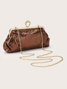 Túi xếp ly màu nâu cà phê mới, túi đeo vai, vải sequin xếp ly, quai xách đính đá giả kim cương, phù hợp cho các sự kiện trang trọng, dạ tiệc hay hẹn hò cao cấp, kết hợp với váy dạ hội đen ôm sát để tạo nên vẻ thanh lịch và quyến rũ, hoặc kết hợp với váy ngắn màu cà phê để có vẻ ngoài đơn sắc, phụ kiện công sở hoàn hảo cho phụ nữ, thích hợp sử dụng hàng ngày, mua sắm, hẹn hò, tiệc tùng. (Bao gồm dây chuyền vàng có thể tháo rời) - Cà phê nâu - Xem 4