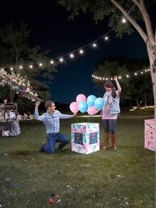 7pcs Gender Reveal Box Paired With 3 Pink Balloons And 3 Blue Balloons For A Surprise Party, Holiday Decorations