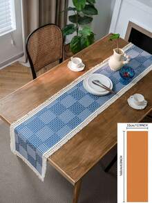 1pc Farmhouse Nordic Minimalist Holiday Party Geometric Pattern Tassel Table Runner, Home Decor, Photoshoot Backdrop, Multi-Color, Elegant European Style