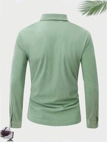 Men's Casual Solid Color Button-Up Long Sleeve Shacket, Autumn/Winter