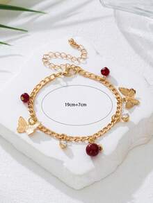 1pc Asymmetrical Shell Anklet Jewelry, Vibrant Red Cherry & Apple Charm Anklet, Versatile Bracelet & Anklet Designs For Daily Wear - Red - View 11