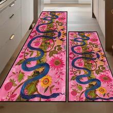 1pc Soft Pink Snake Skin Floral Anti-Slip Floor Mat - Machine Washable, Fashionable Decorative Rug For Living Room, Balcony Or Cafe Hallway, Living Room Carpet