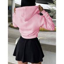 Women's Solid Color Casual Hoodie Zip-Up Sweatshirt , Black,Long Sleeve Tops Graduation,Back To School Outfits,Graduation,Teacher Outfits For Women,Back To School Pullover Fall Outfit - Pink - View 2