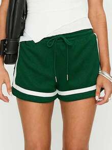 Women's Sleeping Shorts Fashionable Casual Contrast Color Drawstring Pajamas Shorts - 綠色 - 查看 1