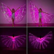 LED Glowing Angel Wings With Retractable Rod - Belly Dance Luminous Wings, Suitable For Valentine's Day Party/Concert Performance/New Year Decoration | Women Belly Dance Props With Flexible Rod - Shawl - View 3