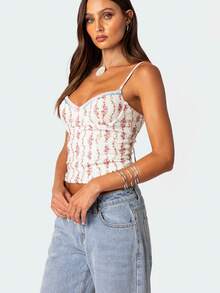 Women's New Holiday Fashion Printed Shoulder Vest With White And Yellow Tops, Suitable For Gatherings, Parties, Music Festivals, And Vacations - 白色 - 查看 3