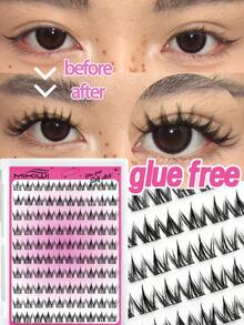 Mikiwi 100PCS Self Adhesive Cluster Lashes,Natural C Curl No Glue/Glue Free Lash Clusters,Press On Lashes,Individual Eyelash Extension,Short Lashes Wispy Natural Looking Soft Pre-Bond Eyelashes For Beginner - 黑色 - 查看 1