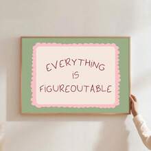 1pc Unframed "Everything Can Be Solved" Inspirational Quote Poster, Cute Green & Pink Font Wall Art Canvas Print, Minimalist Girly Room Aesthetic Dopamine Decor Painting, Suitable For Apartment, Living Room, Bedroom, Modern Home Decor - Multicolor - View 1