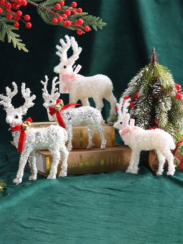 1pc Christmas White Reindeer Ornament, Christmas Family Atmosphere Decoration, Large Doll Mall Window Decoration, Suitable For Home, Office, Classroom Desktop Decoration Ornaments, Ideal Christmas Gift