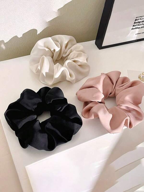 3pcs Classic Black, White & Pink Chic Hair Scrunchies, Bun Holder Hair Ties, Home Beauty Women Accessory Gifts