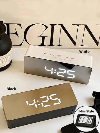 Luminous Mirror Clock Ins Desktop Clock Timetable Tabletop Ornaments, USB Digital LED Display Electronic Alarm Clock, Display Temperature Date Sleep 12/24 Hour Time, Home Decor, Bedroom Decor, Brightness Dimmer (Not Including Batteries), Home Decor, Room Decor Birthday Gift, Gifts