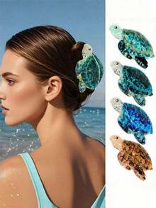 1/2pcs Cute Ocean Element Simulation Turtle Hair Clip, High-End Hair Claw For Ponytail, Painless Fixing Clip For Daily Outing, Dating, Beach Vacation, Themed Events, Holidays, Valentine's Day, Halloween, Thanksgiving, Birthday, Creative Gift Fall Fashion Claw Clips Autumn Hair Accessories Elegant Hair Clutch Clips For Hair Winter