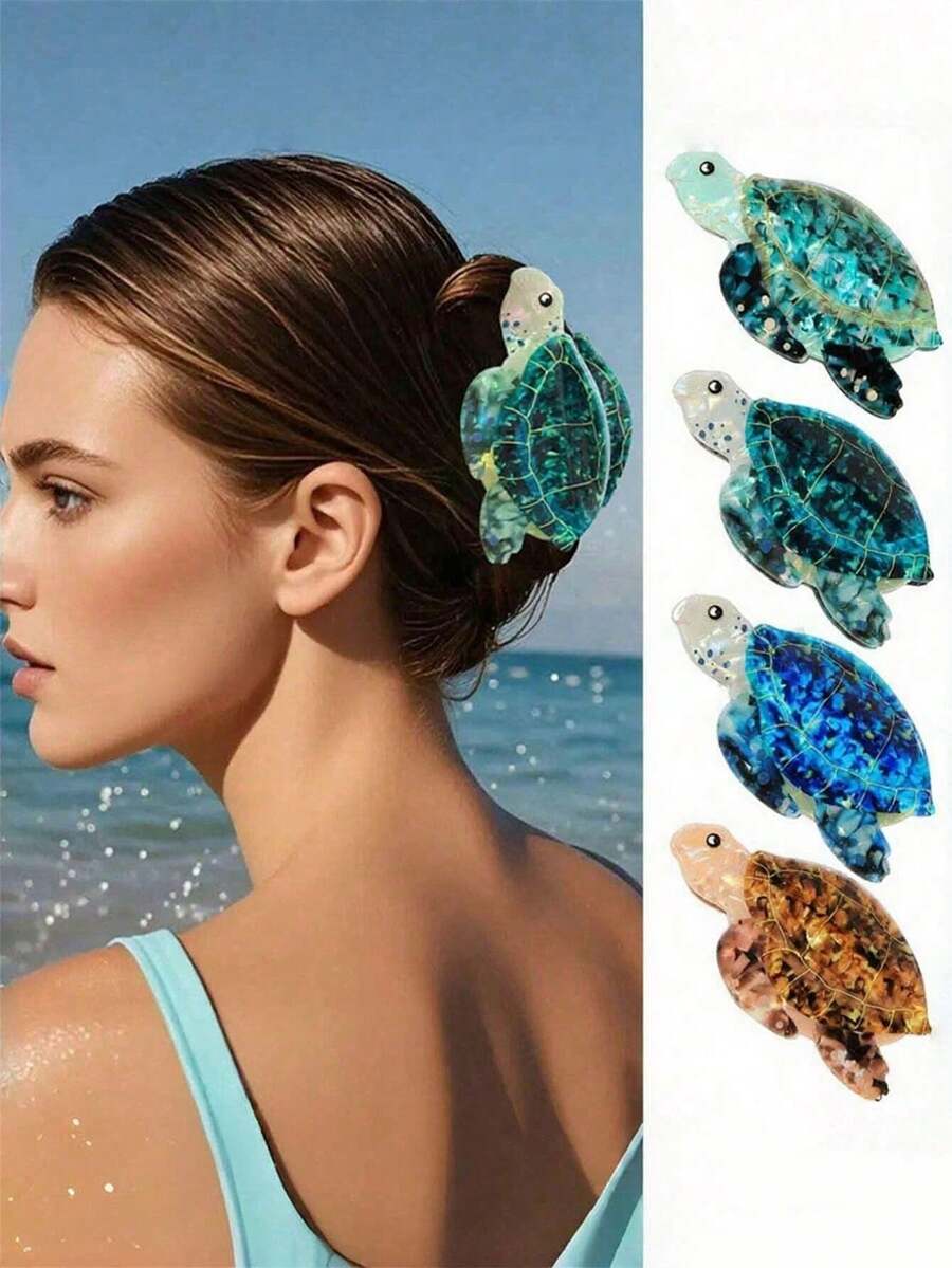 1/2pcs Cute Ocean Element Simulation Turtle Hair Clip, High-End Hair Claw For Ponytail, Painless Fixing Clip For Daily Outing, Dating, Beach Vacation, Themed Events, Holidays, Valentine's Day, Halloween, Thanksgiving, Birthday, Creative Gift Fall Fashion Claw Clips Autumn Hair Accessories Elegant Hair Clutch Clips For Hair Winter