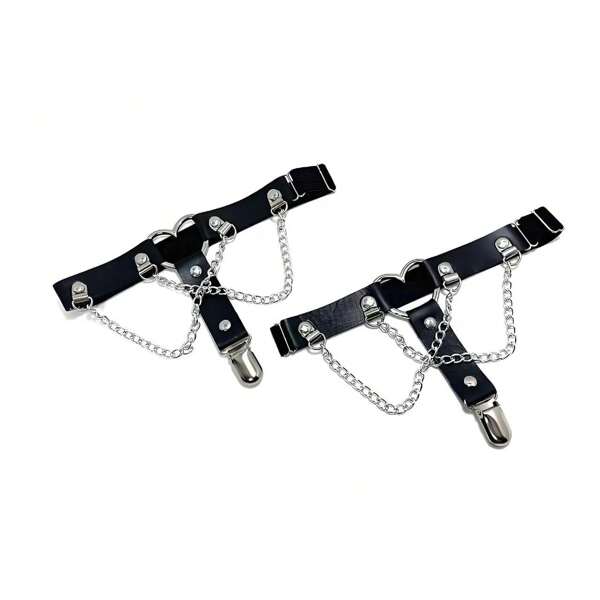 حزام جورب للساق للنساء، معلق جورب من الجلد الصناعي بالنيتات على الطراز البانك، حزام زخرفة الساق