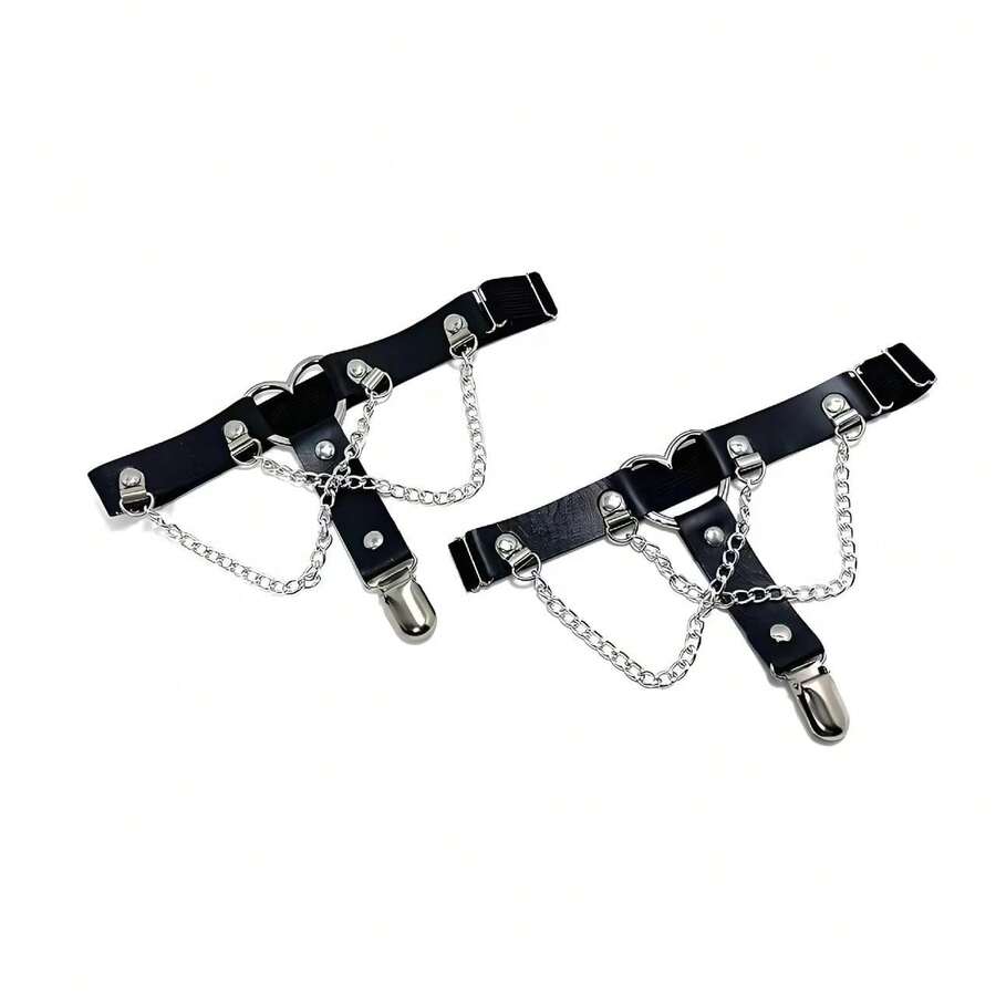 Women's Leg Garter, Punk Rivet PU Leather Sock Suspender, Leg Decor Garter Belt - Multicolor - View 1