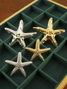 1 件时尚夏季海星金属胸针，女士日常、派对、聚会服装珠宝配饰 - 金黃色 - 查看 5