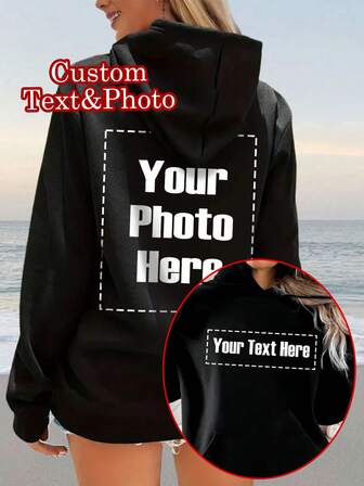 Custom Women's Hooded Sweatshirt With Pockets - Custom Thickened Sweatshirt, Add Text And Photos, Customize The Front And Back Of The Sweatshirt, Front Text, Back Photo, Custom Autumn And Winter Special Hooded Sweatshirt, Halloween, Christmas Customization, Design Personalized Printed Sweatshirt, As A Gift For Girlfriends, Family, Yourself,Stylish,Fashion,Hipster,Casual,Minimal Chic,Personalized,Customized,Custom,Unique,Guy Costumes,Capsule Wardrobe,Men Basic/Street Style,Ideal Gifts For Him,Boyfriend,Family,Friends,For Birthdays,For Vacation/Holiday,For School/Competition,For Sports/Climbing,Women Active Tops