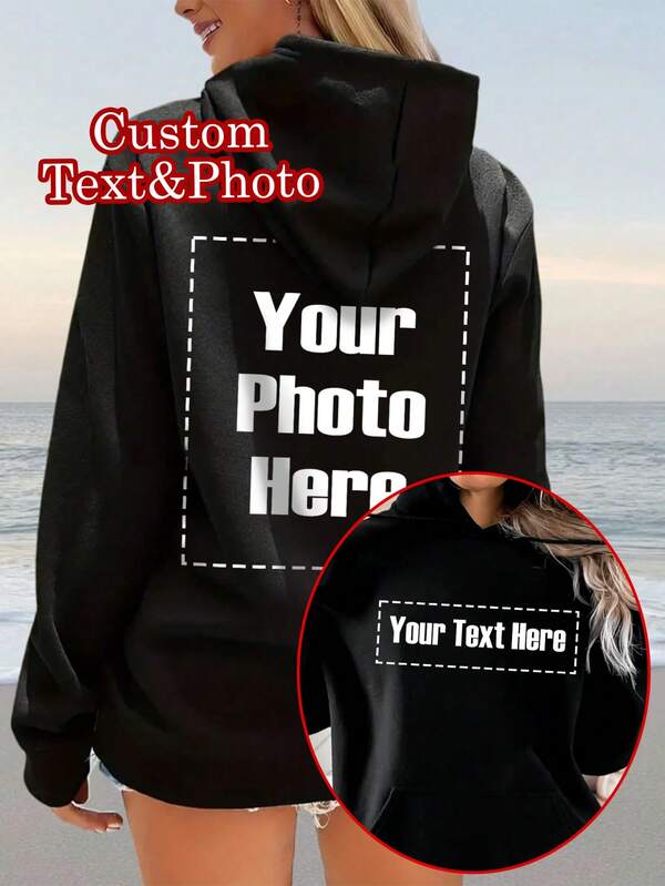 Custom Women's Hooded Sweatshirt With Pockets - Custom Thickened Sweatshirt, Add Text And Photos, Customize The Front And Back Of The Sweatshirt, Front Text, Back Photo, Custom Autumn And Winter Special Hooded Sweatshirt, Halloween, Christmas Customization, Design Personalized Printed Sweatshirt, As A Gift For Girlfriends, Family, Yourself,Stylish,Fashion,Hipster,Casual,Minimal Chic,Personalized,Customized,Custom,Unique,Guy Costumes,Capsule Wardrobe,Men Basic/Street Style,Ideal Gifts For Him,Boyfriend,Family,Friends,For Birthdays,For Vacation/Holiday,For School/Competition,For Sports/Climbing,Women Active Tops