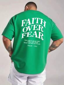 Men's Graphic T-Shirt, Faith Over Fear, Everyday Wear, 100% Cotton, Unisex, Gift Idea For Him Or Her, Streetwear Design, Comfortable Casual Top - 綠色 - 查看 3