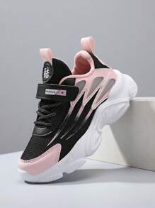 [轻便] 透气网眼跑步鞋，条纹休闲运动风格，四季低帮运动鞋，魔术贴闭合，圆头织物鞋面和 EVA 鞋底，适合男孩和女孩，可爱的鞋子 - 黑色 - 查看 9