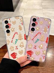 غطاء هاتف كوب قهوة ناعم متوافق مع 17/17 Air/17 Pro/17 Pro Max، Honor، Redmi، Galaxy A04e/12/A13/A14/A34/A50/A52/A53/A54/S21/S22/S23/S24/S25/S25Ultra، 6A/7A/8A، 12T/13T مزين بشجرة عيد الميلاد والثلج ورجل الزنجبيل باللون الأحمر