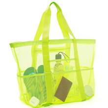 1 件大号网状沙滩包 - 防沙游泳手提包，超大尺寸，适合家庭使用，可折叠轻便泳池船包，带拉链和额外口袋，可放置玩具和度假海滩巡航必需品 - 彩色 - 查看 9