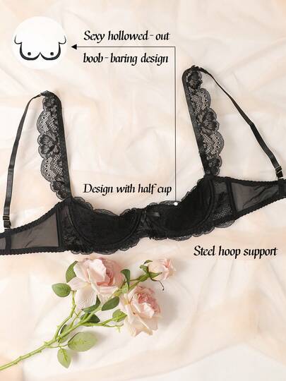 1pc Underwire Lace Bow Decor Bralette