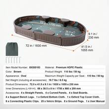 Sandbox With Cover, 72 X 41.5 X 9.1 In Oval Sand Box, HDPE Sand Pit With 4 Corner Seating And Bottom Liner, Kids Sandbox For Outdoor Backyard, Beach, Park, Gift For Boys Girls Ages 3-12, Brown - Brown - View 7