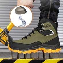 Men's Protective Shoes, Impact And Puncture-Resistant Steel-Toed Work And Sports Shoes, Lightweight Waterproof Upper Material, All-Day Comfort For Wearing, Kevlar Midsole For Puncture Resistance - 軍綠色 - 查看 3