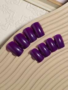 VV MEI JIA ER 24pcs Glossy Medium Square False Nails, Dark Purple Press-On Nails, Solid Color Full Coverage Fake Nails, Suitable For Women & Girls Autumn/Winter Nail Decoration - Purple - View 5