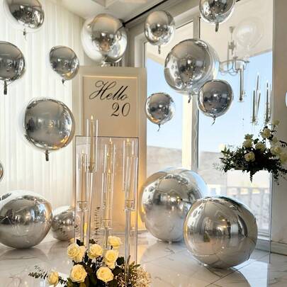 10 piezas de globos redondos plateados de 4D de 10/18/32 pulgadas, adecuados para decoración de vacaciones, decoración de aniversario, decoración de fiesta de cumpleaños, decoración de fiesta de moda, decoración de graduación, globos de decoración de fotografía, accesorios de fotografía